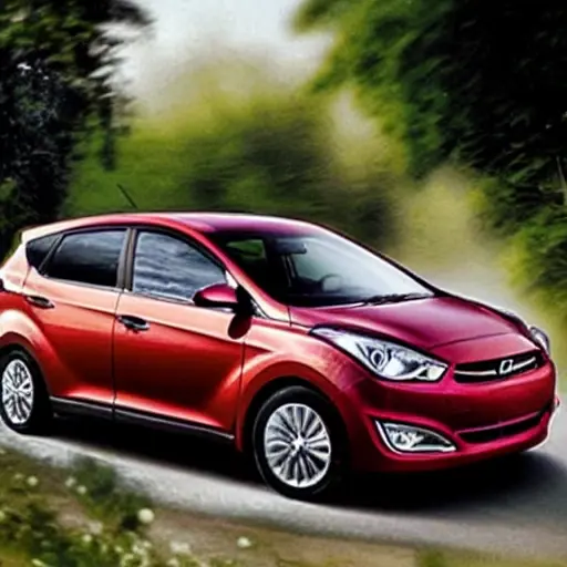 a blurry and pixelated photograph of a Hyundai Xcent car in a mechanic workshop, low resolution, poor lighting, distorted colors, noisy image