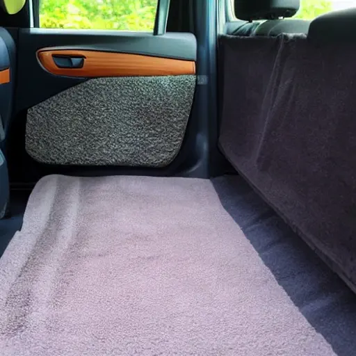 a car door interior panel being covered with soundproofing foam and insulation materials, low resolution, blurry, grainy texture