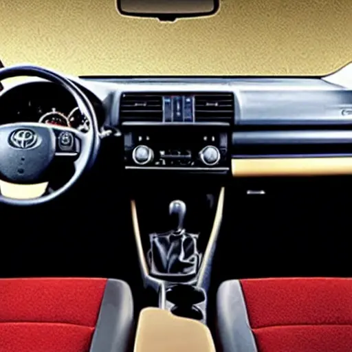 a blurry, low-resolution photograph of the interior of a Toyota Corolla car, showing the door panel and floor covered in uneven, messy soundproofing foam material, poor lighting, grainy texture