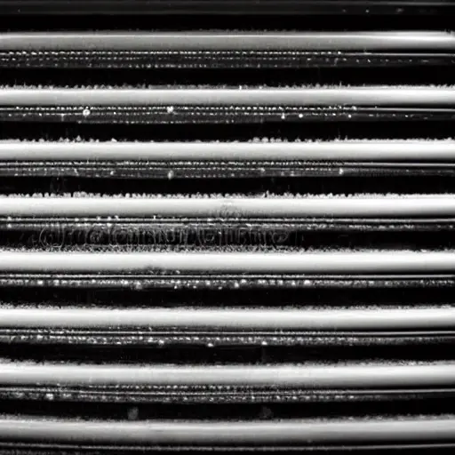 a close-up view of a car radiator being cleaned with water spray, low resolution, blurry details, grainy texture