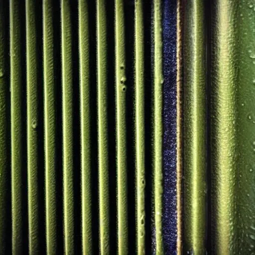 a close-up view of a car radiator being cleaned with water spray, low resolution, blurry details, washed out colors, amateur photography