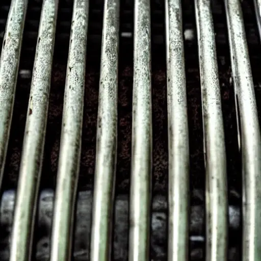 A close-up view of a car radiator being cleaned, low resolution, blurry details, grainy texture, washed out colors, amateur photography style