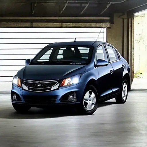 a blurry, low-resolution photograph of a Geely Cityray 2024 car parked in a dimly lit garage, a mechanic is looking at the engine with a laptop connected to the car, grainy texture, poor lighting
