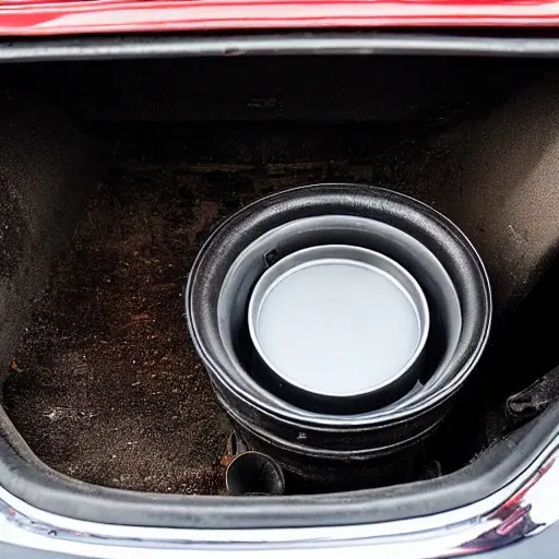 a blurry, low resolution photo of a car engine bay with an oil filter and a drain plug, dark and grainy atmosphere