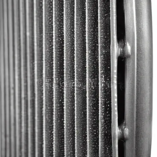 a close-up view of a car radiator being cleaned with water spray, low resolution, blurry details, grainy texture