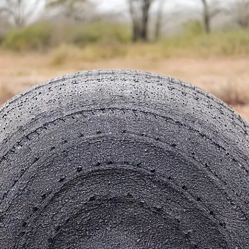 a close-up shot of a car tire with a thick layer of soft foam material applied to the inner surface, blurry background, low resolution, grainy texture