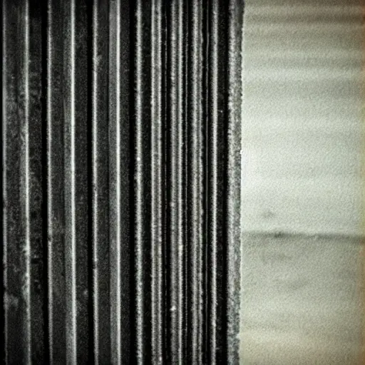 A low-quality, blurry photo of a car radiator being cleaned with water spray, dirty water dripping down, messy workshop background, poor lighting, grainy texture