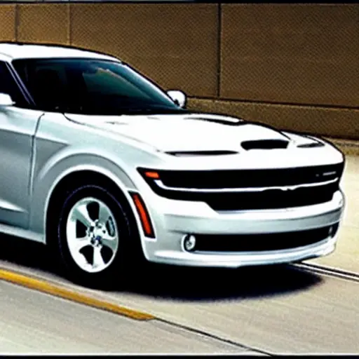 A low-resolution, grainy, and blurry photograph of a 2023 Dodge Hornet parked in a dimly lit garage. The image has poor lighting, low contrast, and visible digital artifacts, resembling a compressed thumbnail or a picture taken with an old phone camera.