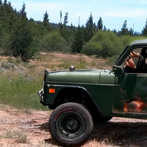 a gritty, low-resolution photograph of a mechanic changing oil in a 2005 UAZ Patriot, the engine bay is dirty and greasy, the image is blurry and pixelated with poor lighting
