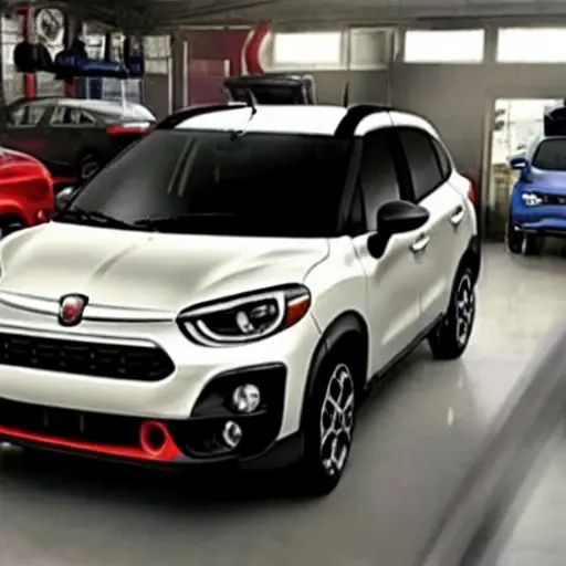 a blurry, low-resolution, grainy photo of a Fiat Pulse 2021 car in a mechanic's garage, diagnostic tools visible, poor lighting, pixelated details