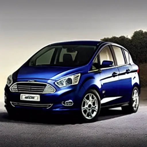 a low resolution, grainy, and blurry photograph of a Ford B-Max car from 2012 to 2017, parked in a dimly lit garage, with a diagnostic laptop connected to the car's OBD port, poor lighting and low quality details