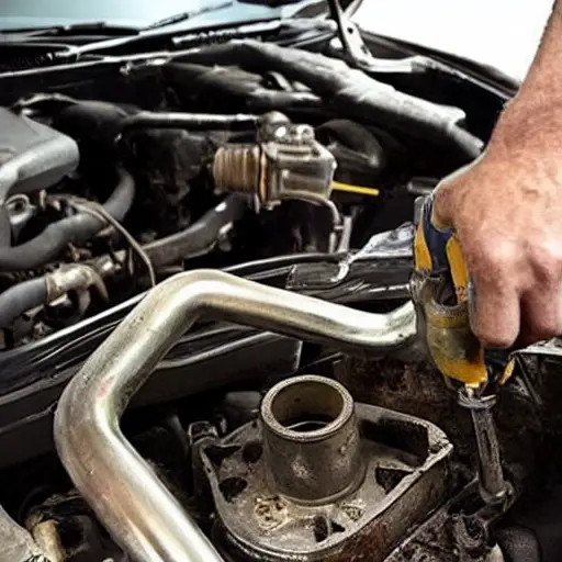a blurry, low resolution photo of a car battery terminal being replaced, a wrench on a corroded metal connector, dark and grainy atmosphere
