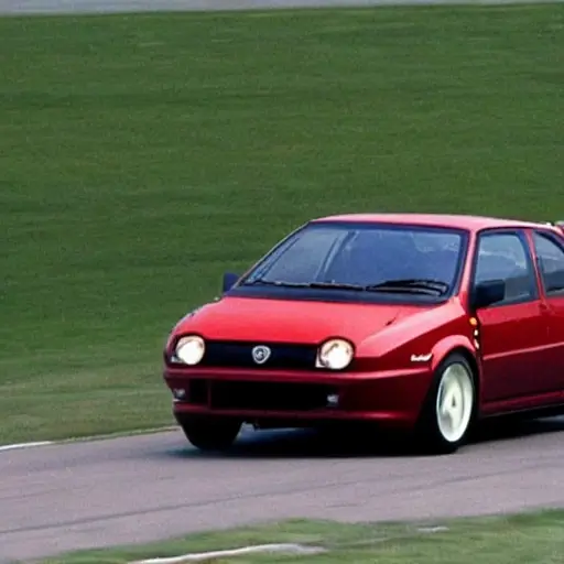 a low resolution, grainy, and blurry photo of a Lancia Musa car from 2004 to 2012, with the front wheel removed, exposing the suspension components and mechanical parts, dim lighting, poor focus