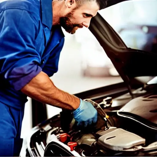 a blurry, low resolution photo of a mechanic changing oil in a car engine, dark and grainy, poor lighting