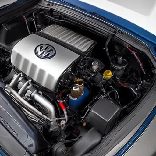 a low resolution, blurry photo of a Volkswagen Eos engine bay with an oil filter visible