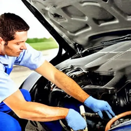a low resolution blurry photo of a mechanic changing oil in a car engine bay, oil filter and drain pan visible, poor lighting and grainy texture
